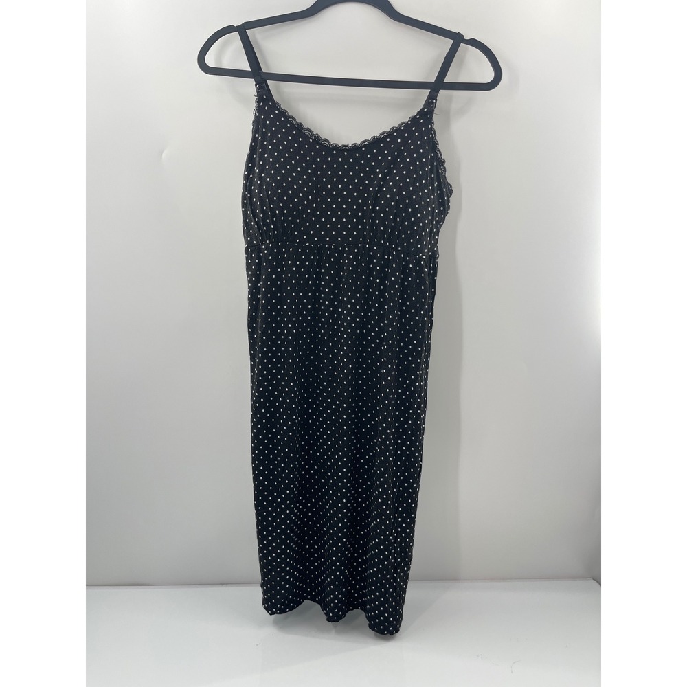 Bump In The Night Maternity Nightgown Black Polka Dot Shelf Bra Lace Trim Medium